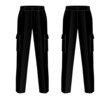 Black Factory Uniform Pants Template on White Background. Front and Back Views, Vector File.