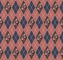 Seamless Pattern Argyle. Floral Geometric Ornament. Design For Printing Fabric, Knitwear, Paper. Vector Illustration.