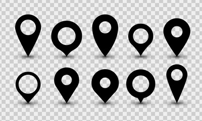 Poster - location pin collection. map pointer vector set isolated on transparent background. black marker ico