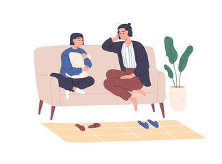 Illustration of mother and daughter talking on the couch - Illustrations from Dibustock Children's Stories. Illustration experts Illustration of mother and daughter talking on the couch - Illustrations from Dibustock Children's Stories. Illustration experts