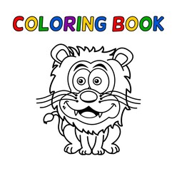 Wall Mural - Cute sitting lion for colouring with black and white outlines 