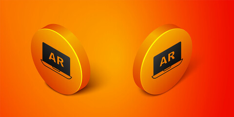 Isometric Augmented reality AR icon isolated on orange background. Virtual futuristic wearable devices. Orange circle button. Vector