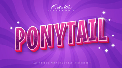 Poster - Ponytail playful childish 3d Text Style Effect. Editable illustrator text style.
