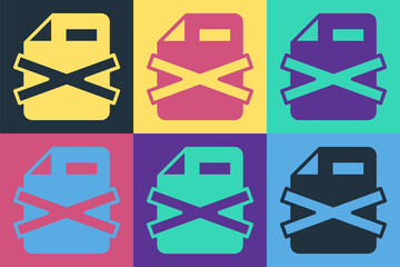 Poster - Pop art Delete file document icon isolated on color background. Rejected document icon. Cross on paper. Vector