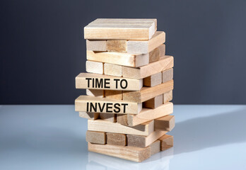 Poster - The text on the wooden blocks TIME TO INVEST