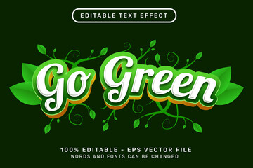 Wall Mural - go green text effect with leaf ornament, 3d text effect and editable text effect