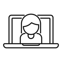 Poster - laptop video call icon outline vector. student course