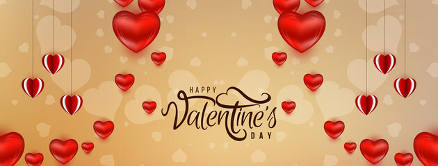 Beautiful Happy Valentines day red hearts banner design