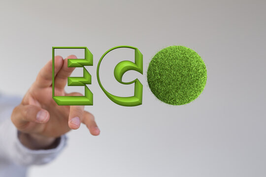 ECOLOGY word made with green grass, white background