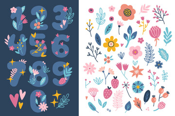 Wall Mural - Set of flowers and numbers. Perfect for birthday greeting cards