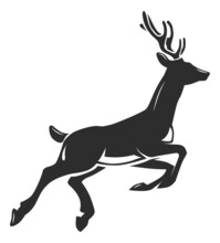 Running Deer Icon. Black Jumping Elk Silhouette