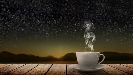 Wall Mural - hot coffee on the table on a natural background