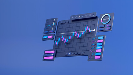 Poster - Financial business investment stock market forex crypto currency Trading candlestick data profits analysis chart graph interface display technology, stock chart concept, 3d rendering.