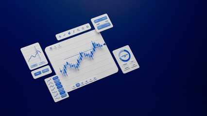 Poster - Financial business investment stock market forex crypto currency Trading candlestick data profits analysis chart graph interface display technology, stock chart concept, 3d rendering.