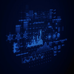 Poster - Financial data document graph chart report statistic marketing research development  planning management strategy analysis accounting. Financial business technology hologram concept. 3d rendering.