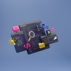 Wall Mural - programmer developer typing script source languages coding symbols icon development project data pro