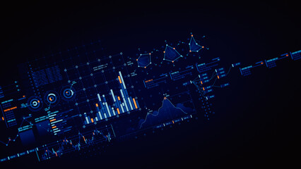 Fototapete - Financial data document graph chart report statistic marketing research development  planning management strategy analysis accounting. Financial business technology hologram concept. 3d rendering.