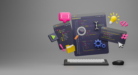Wall Mural - programmer developer typing script source languages coding symbols icon development project data pro