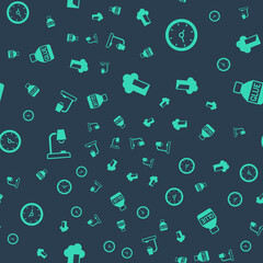 Poster - Set Cloud database, Clock, Table lamp and Glue on seamless pattern. Vector