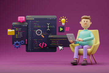 Wall Mural - programmer developer typing script source languages coding symbols icon development project data pro