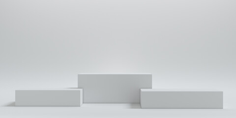 Wall Mural - white box podium. Abstract square pedestal 3d concept illuminated on white background. display, stage, stand, mockup. 3d render