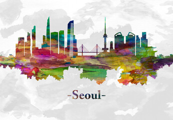 Fototapete - Seoul South Korea skyline