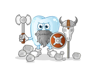 Sticker - tooth viking with an ax illustration. character vector