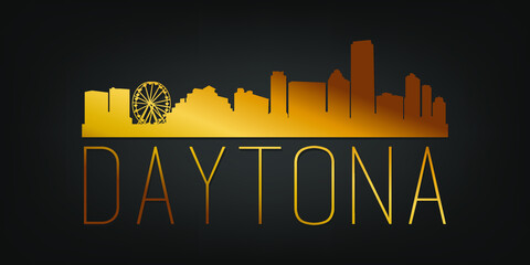 Sticker - Daytona Beach, FL, USA Gold Skyline City Silhouette Vector. Golden Design Luxury Style Icon Symbols. Travel and Tourism Famous Buildings.