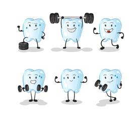 Sticker - tooth exercise set character. cartoon mascot vector