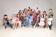 © oqba - Young aisan large group of man woman drama acting theatre student performing rehearsal expression pose