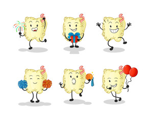 Sticker - tooth decay celebration set character. cartoon mascot vector