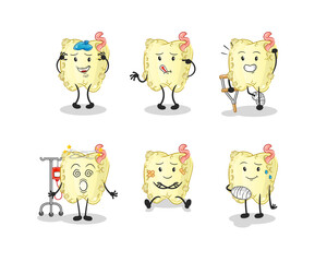 Sticker - tooth decay sick group character. cartoon mascot vector