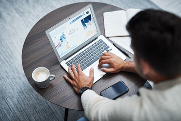 Poster - Home is where the office is. High angle shot of a young man using a laptop while working from home.