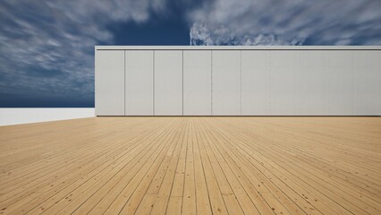 Canvas Print - Empty floor for car park. 3d rendering of abstract gray building with clear sky background.