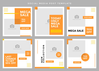 Wall Mural - Social media post template. Six editable page or banner, fit for all sale promotion, minimalist concept with light orange and deep yellow color theme.
