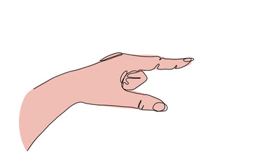 Wall Mural - Hand gesture, aside pointer showing direction. Forefinger pointing on something. One continuous line art drawing vector illustration of pointing arm