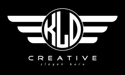 KLO three letter monogram type circle letter logo with wings vector template.
