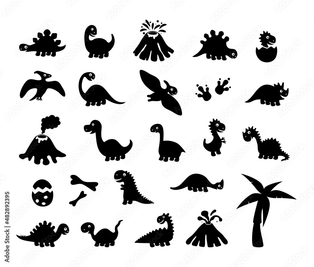 vector cartoon set of cute dinosaurs Stock Vector | Adobe Stock