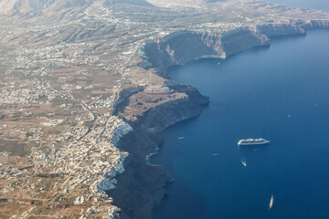 Canvas Print - Santorini island holidays in Greece travel traveling Fira Thera town Mediterranean Sea aerial photo view Santorin
