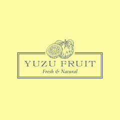 Wall Mural - yuzu with a slice abstract vector sign, symbol, logo template. hand drawn citrus fruits sillhouette 