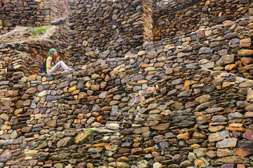 Wall Mural - Stone walls at Inca Fortress in Ollantaytambo, Peru