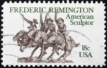 Sculpture By Frederic Remington On American Stamp
