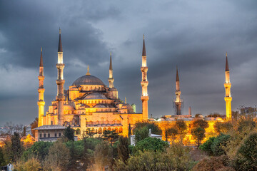 Sticker - The Blue Mosque at night in Istanbul.