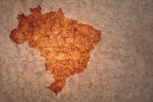 Map Of Brazil On A Old Vintage Crack Paper Background