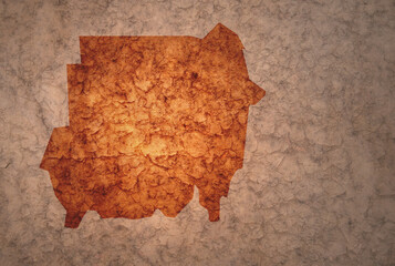 Wall Mural - map of sudan on a old vintage crack paper background