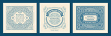 Square Vintage Labels For Packaging. Calligraphic Cards And Frames In The Style Of Line Art