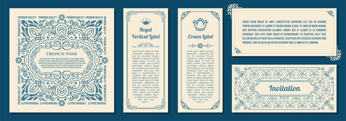 Wall Mural - Square and vertical vintage labels for packaging. Calligraphic cards and frames in the style of line art