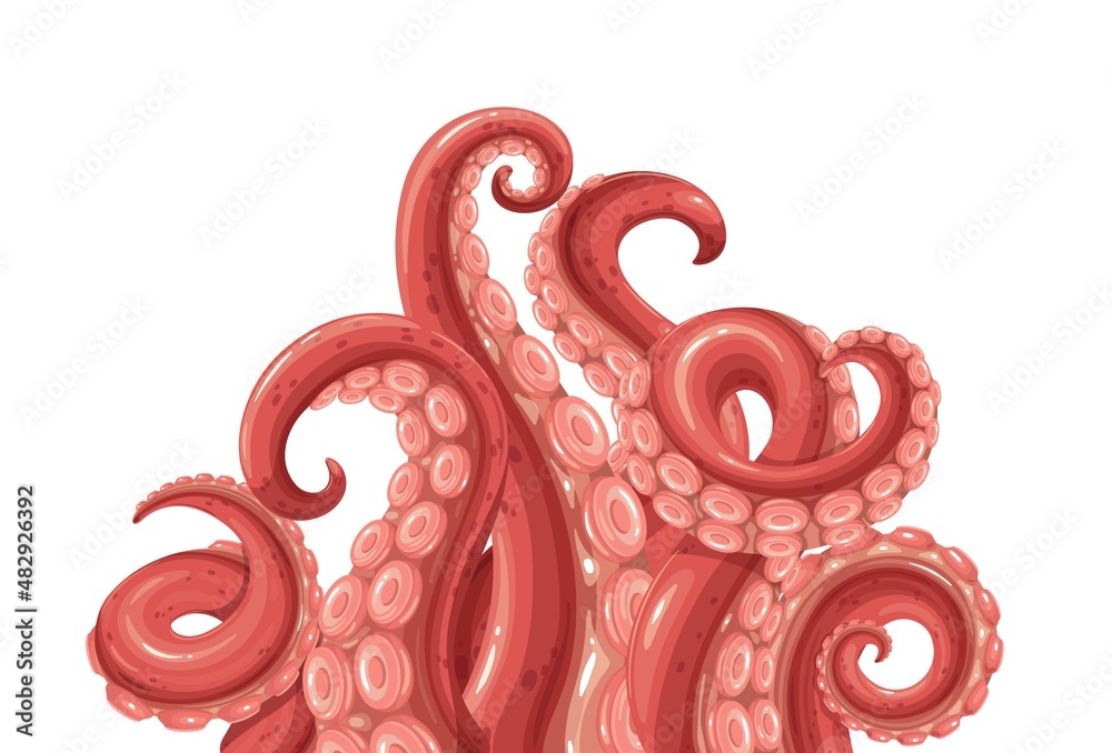Octopus tentacles banner. Limbs of the sea monster kraken. Vector ...
