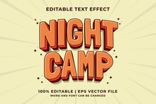 Editable Text Effect - Nigh Camp 3d Traditional Cartoon Template Style Premium Vector