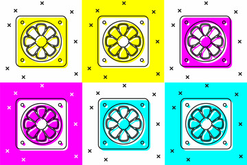 Poster - Set Computer cooler icon isolated on color background. PC hardware fan. Vector